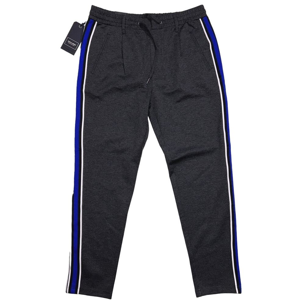 NWT Jack & Jones Vega Trash Pants 31X34 Grey w/ Blue Stripe